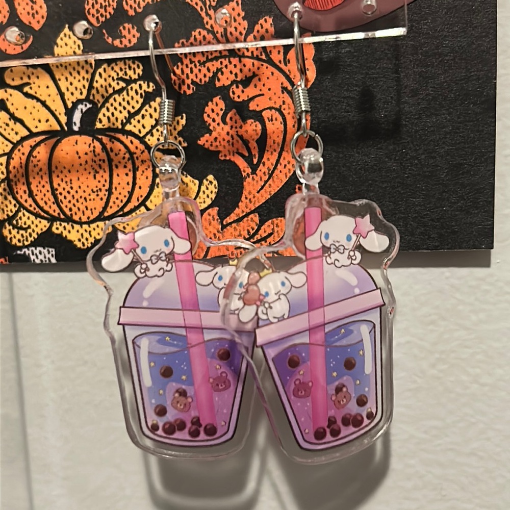 Handmade Cute Character Boba Cup Earrings